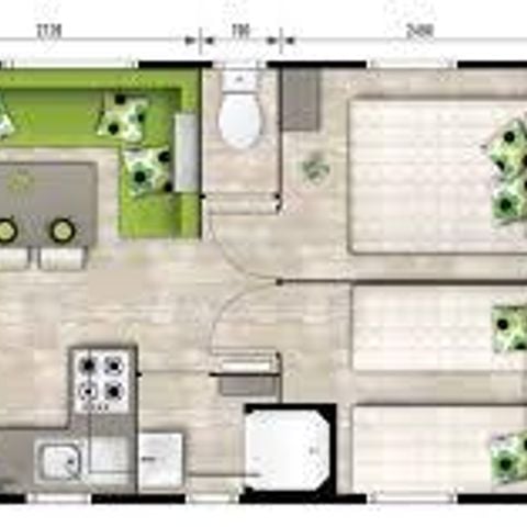 Mobilhome 4/6 personnes - Standard Eden 27m² - 2 chambres - Terrasse couverte 10m² - TV