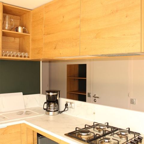 Stacaravan 6 personen - Stacaravan Premium 40m² met SPA -3 kamers - 2 badkamers + terras 25m² - TV - Airconditioning - 2/6 pers