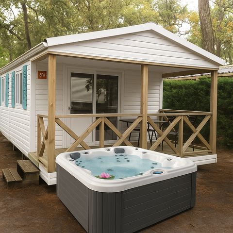 Mobilhome 2 personas - Premium con SPA y vistas 27m² (1 hab -2 pers.) + terraza semicubierta 10 m² + TV 2 pers.