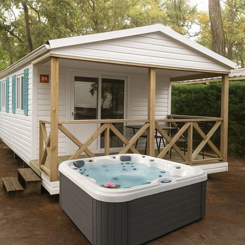 Mobilhome 2 personnes - Premium avec SPA avec Vue 27m² (1ch -2 pers.) + terrasse semi-couverte 10 m² + TV 2 pers