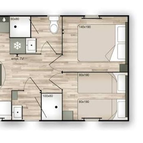 Mobilhome 8 personnes - Cottage Privilège climatisé - 4 chambres - 2 salles de bain