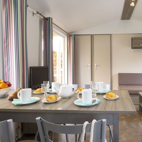 MOBILHOME 7 personnes - Premium 32m² - 3 chambres - terrasse couverte - TV + lave-vaisselle + draps + serviettes