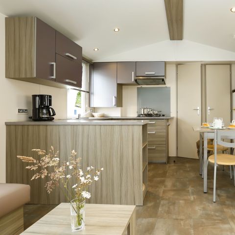 Mobilheim 6 Personen - Mobilheim Premium 40m² - 3 Schlafzimmer - überdachte Terrasse - TV + Bettwäsche + Handtücher 6 pers.