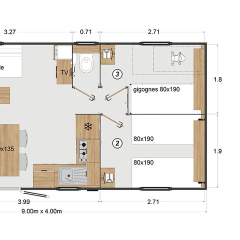 MOBILHOME 6 personnes - Mobil-home PREMIUM Vue Mer (3 chambres 1 salle de bain)