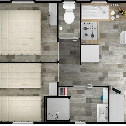 Mobilheim 8 personen - Mobilheim FAMILY Premium 36m² - 4 Schlafzimmer / überdachte Terrasse + TV + LV + Bettwäsche 8 Pers.