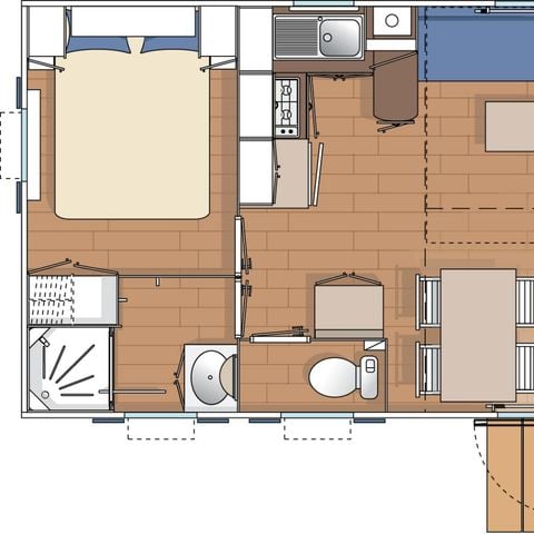 Stacaravan 4 personen - Stacaravan IROISE Standard 25.5m² - 2 kamers / geïntegreerd halfoverdekt terras + TV 4 pers