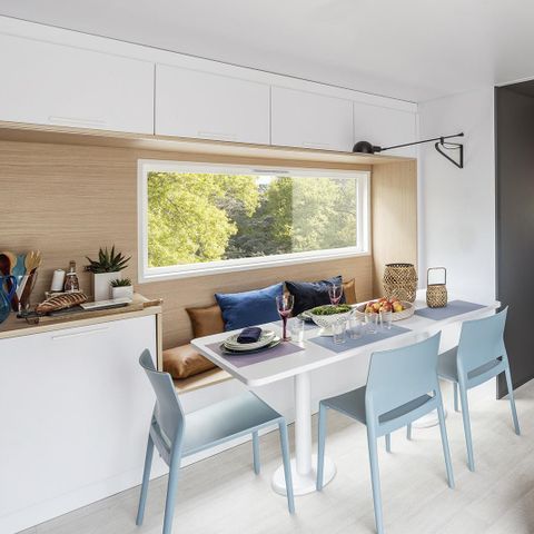 Stacaravan 4 personen - Stacaravan TAOS Premium met SPA 40m² - 2 kamers - 2 badkamers / overdekt terras + TV + LV 4 pers