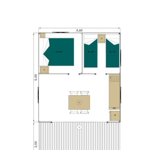 LODGE 4 Personen - Mini WOOD 21m² 2 Zimmer ohne Sanitäranlagen / überdachte Terrasse