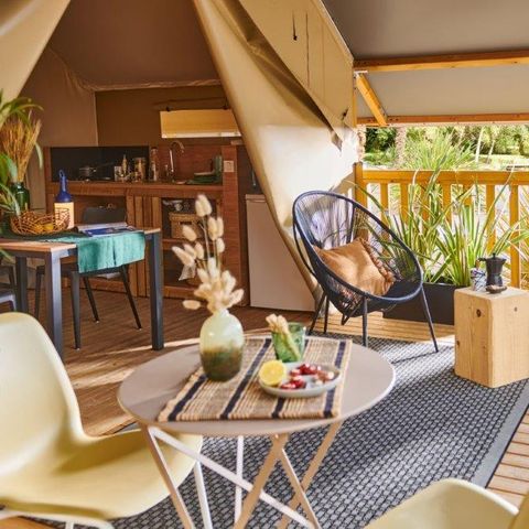 Tent van canvas en hout 4 personen - Lodge Hout Tent [Nieuw] - 23m² - 2 kamers
