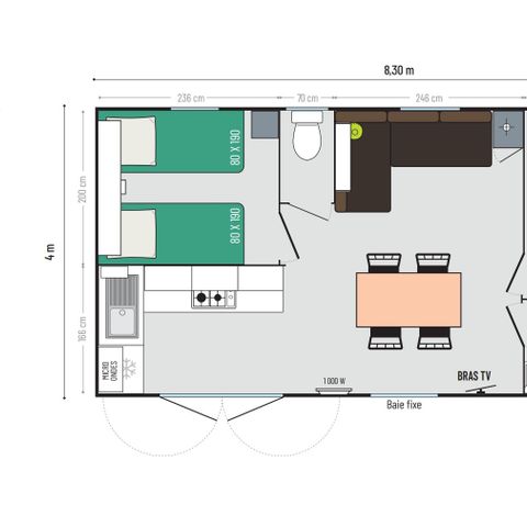 MOBILE HOME 4 people - Riviera 2 bedrooms (Saturday)
