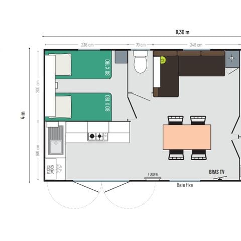 MOBILHOME 4 personnes - Riviera 2 chambres (samedi)