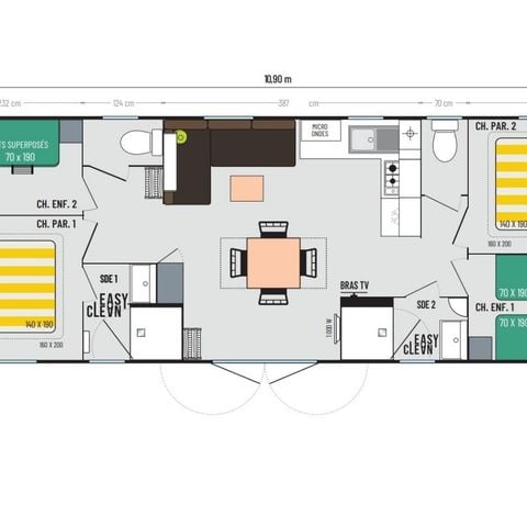 MOBILHOME 8 personnes - Family 4 chambres 2 sdb