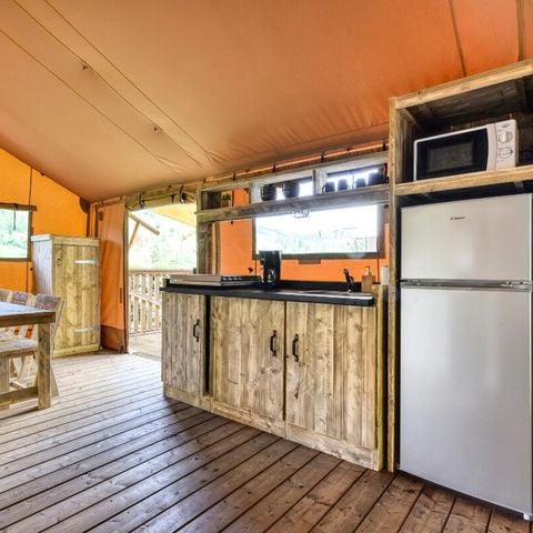 Tenda in tela e legno 5 persone - Loggia di lusso VIP 3 camere 5 persone