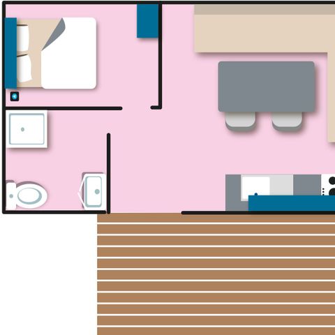 Mobilheim 3 personen - Cottage Duo - 1 Schlafzimmer: 21m² - Nicht überdachte Terrasse 11m² 2/3 pers.