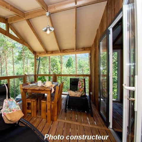 TENDA IN TELA E LEGNO 5 persone - Cabane Lodge sur Pilotis - 2 camere da letto: 32 m² + 11 m² di terrazza coperta