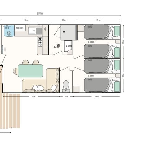 Stacaravan 6 personen - Cottage Family Pacifique - 3 kamers : 30m² + 9 m² terras