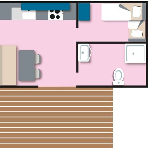 Stacaravan 5 personen - Cottage Life PMR - 2 slaapkamers: 32 m² + 15 m² halfoverdekt terras