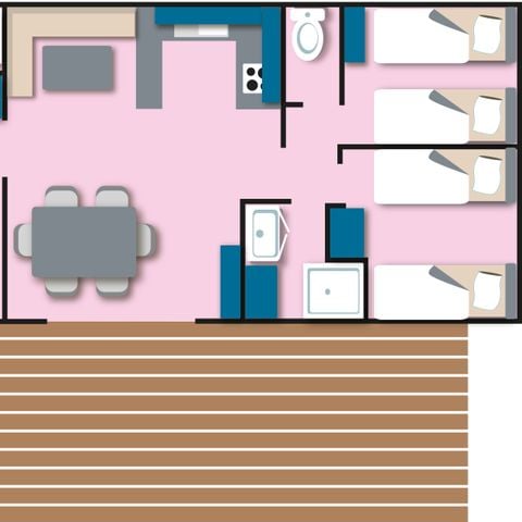 Stacaravan 6 personen - Cottage familie 2 badkamers - 3 slaapkamers : 37 m² + 18 m² halfoverdekt terras