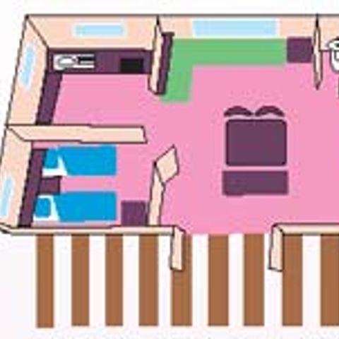 MOBILHOME 5 personas - Cottage Louisiane - 2 habitaciones : 31 m² + 14 m² terraza semicubierta