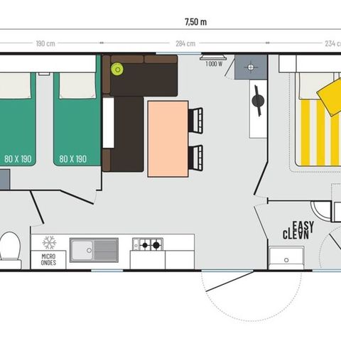 Stacaravan 6 personen - Grand Confort 2 slaapkamers 4/6 pers.