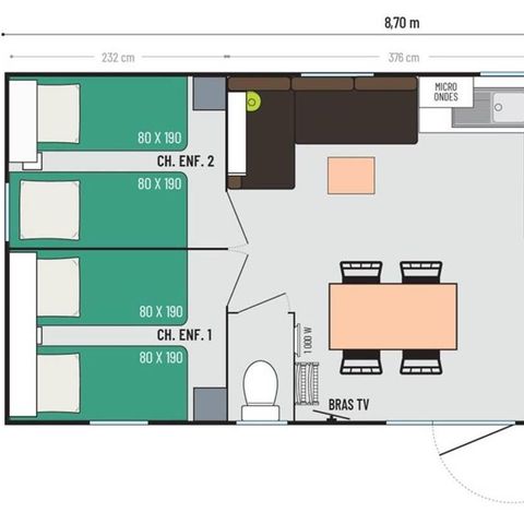 MOBILE HOME 8 people - Grand Confort mobile home for 6–8 people, 3 bedrooms + TV