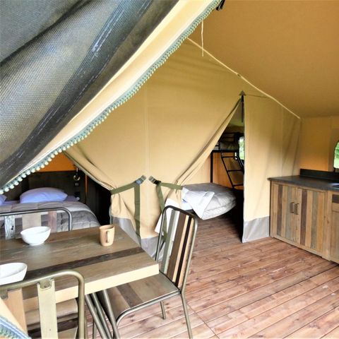 Tenda in tela e legno 5 persone - TENTE LODGE - 25M² - 5 posti letto - 2 camere da letto - Terrazza coperta UN VEICOLO INCLUSO