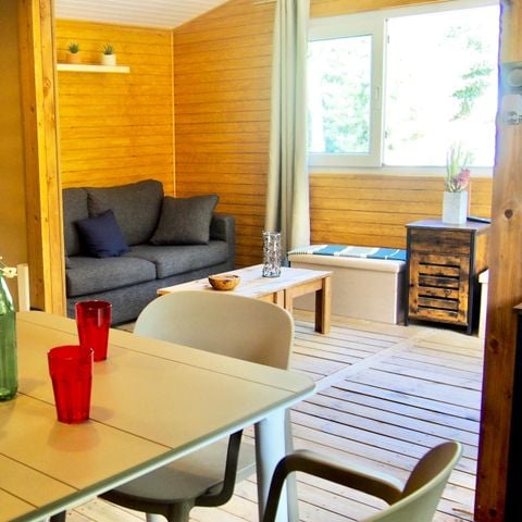 Tente en toile et en bois 7 personnes - Ecolodge 4 pièces Climatisé + TV