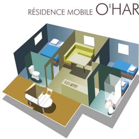 MOBILHOME 5 personnes - 2 chambres avec vue riviere (29 m²) - n°64 à 72