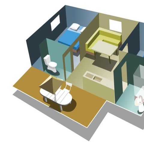 Mobilhome 6 personas - 2 habitaciones - 29 m² - N°0 a 2 a orillas del río - Climatizadas - Sábado a sábado