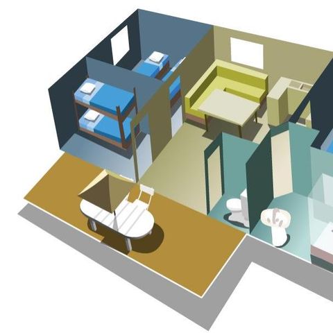 Stacaravan 6 personen - 3 kamers - Met airconditioning aan de rivier - 33 m² - Nrs. - 3 tot - 5