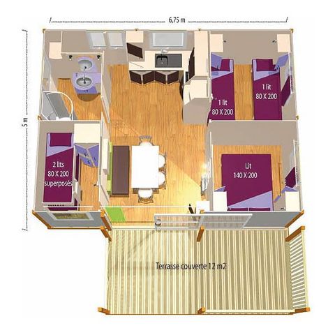 CHALET 6 personnes - Samoa 34m² (3 chambres) + terrasse couverte 15m² TV