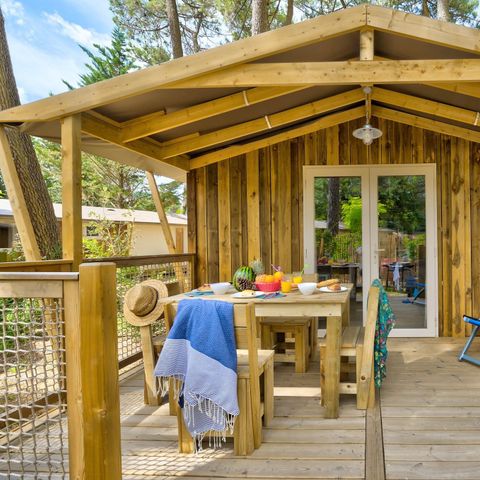 Lodge 4 personen - Sweetflower 2 Zi -SPA-TV-Plancha-überdachte Terrasse- 32m² | PREMIUM