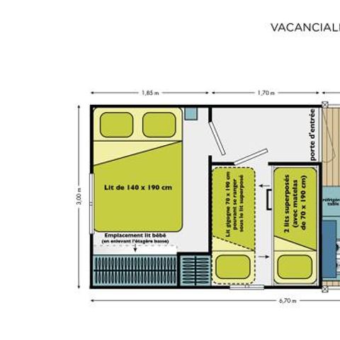 Bungalow toilé 5 personnes - Cabane Nature - 2 chambres-sans - Sanitaires-terrasse couverte-19m²-sans - TV