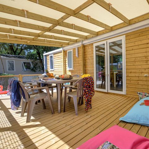 Stacaravan 8 personen - Gezin 4 slaapkamers-CLIM-terras XXL Couverte-TV-LV-plancha-38m² PREMIUM