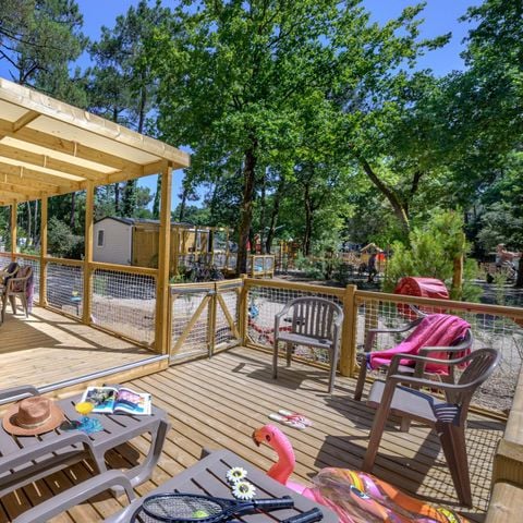 Mobilhome 8 personnes - Family - 4 chambres - PREMIUM - 38m²-Roselune-Clim-TV-lave-vaiss.-plancha-terrasse - XXL couverte