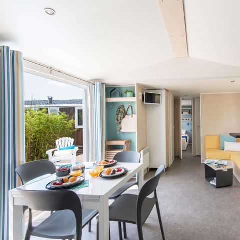 Mobilhome 8 personnes - Family - 4 chambres - PREMIUM - 38m²-Roselune-Clim-TV-lave-vaiss.-plancha-terrasse - XXL couverte