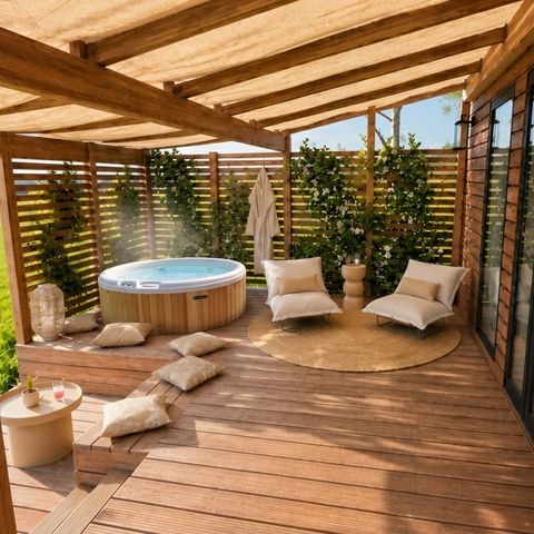 Stacaravan 4 personen - Cocoon - 2 slaapkamers - 2 badkamers - PREMIUM+ -33 m²- spa - Airconditioning - Tv - Wasmachine - Plancha - Overdekt terras - Reispakket