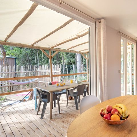 Stacaravan 4 personen - Tuin 2bed-CLIM-bad-TV-LV-plancha-overdekt terras-31m² | PREMIUM