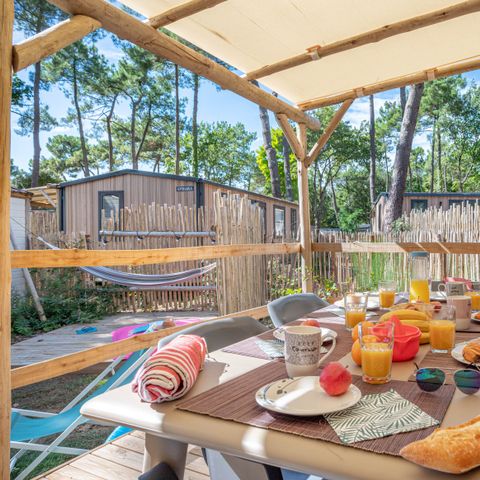 MOBILHOME 4 personas - Jardín 2 hab-CLIM-baño-TV-LV-plancha-terraza cubierta-31m² | PREMIUM