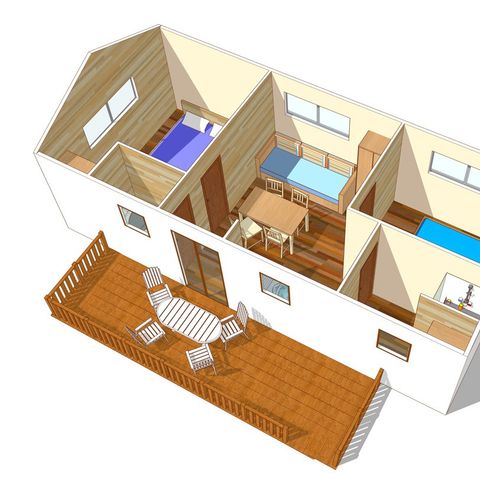 STACARAVAN 4 personen - Comfort XL | 2 Slaapkamers | 4 Pers | Verhoogd terras | Airconditioning