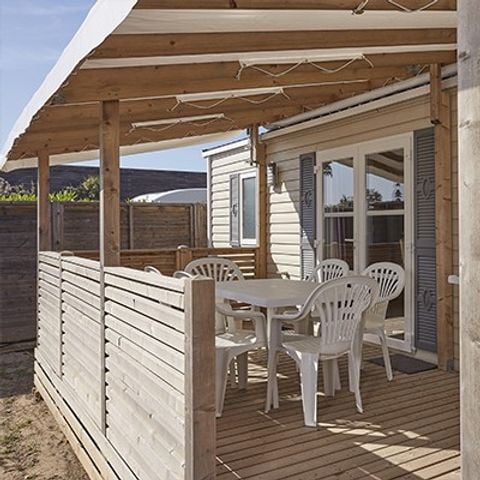 MOBILHOME 6 personnes - Premium | 3 Ch. | 6 Pers. | Terrasse surélevée | 2 SDB | Clim.