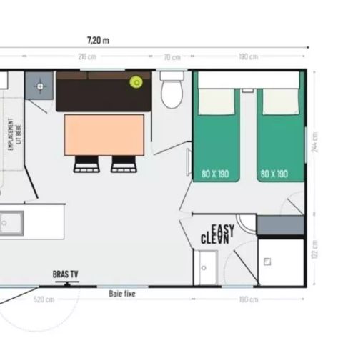 Mobilheim 4 Personen - Privilège 3 Zimmer 4 Personen Klimatisiert + TV