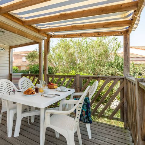 Mobilheim 6 Personen - Komfort | 3 Schlafzimmer | 6 Schlafplätze | Kleine Terrasse | 1 Badezimmer | Klimaanlage