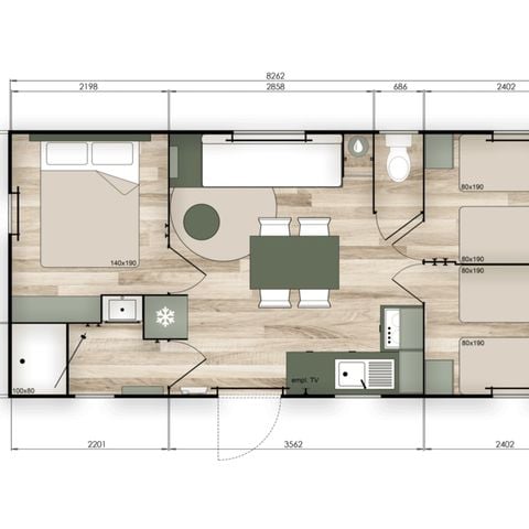 MOBILHOME 7 personnes - CONFORT - 3 chambres avec climatisation +TV - 2026