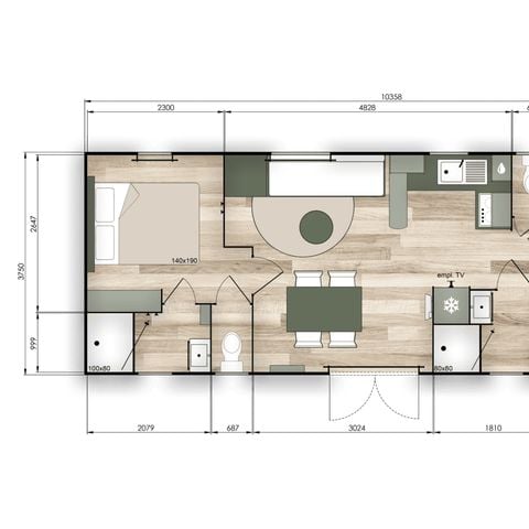 Mobilheim 8 Personen - PREMIUM - 3 Schlafzimmer mit Klimaanlage +TV+ Gas Plancha + 2 Bäder - 2026