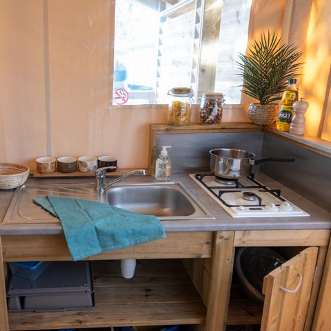 Tente en toile et en bois 5 personnes - Lodge Kamari CLASSIC Climatisé