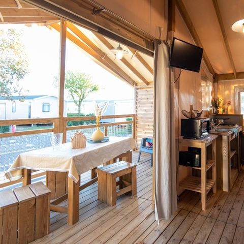 Tente en toile et en bois 5 personnes - Lodge Kamari CLASSIC Climatisé