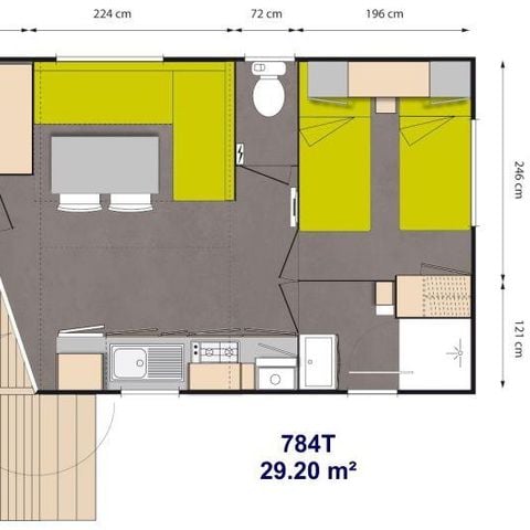 MOBILHOME 6 personas - CONFORT Azur 2 Habitaciones (4 Adultos max + 2 Niños menores de 18 años)