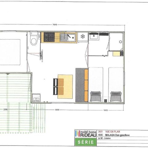 Mobilheim 4 personen - 25m2 (2021) + Halbüberdachte Holzterrasse 8m2. 4 Pers.