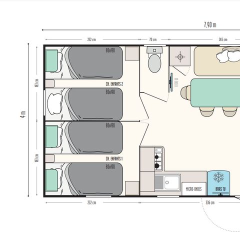 MOBILHOME 6 personas - Privilège 28m² - 3 habitaciones - Aire acondicionado + TV + Lavavajillas